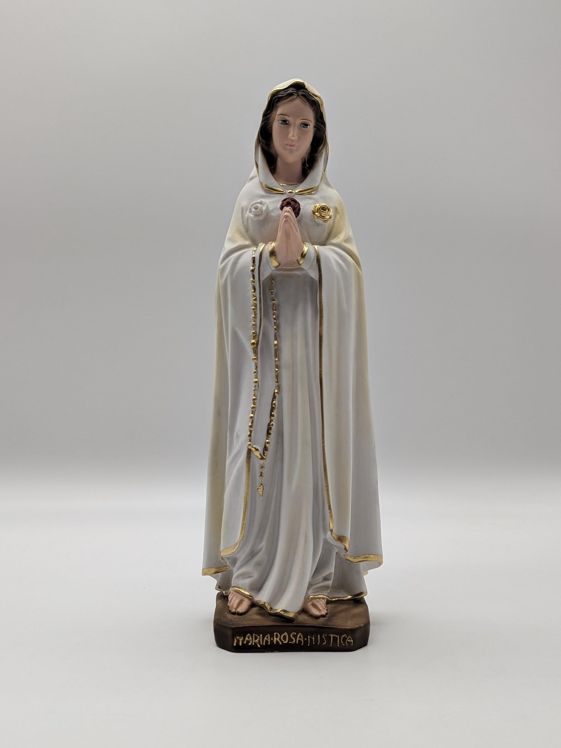 OVUNQUE PROTEGGIMI Statua di Maria Rosa Mistica cm 30 in polvere di marmo. Per interni ed esterni.