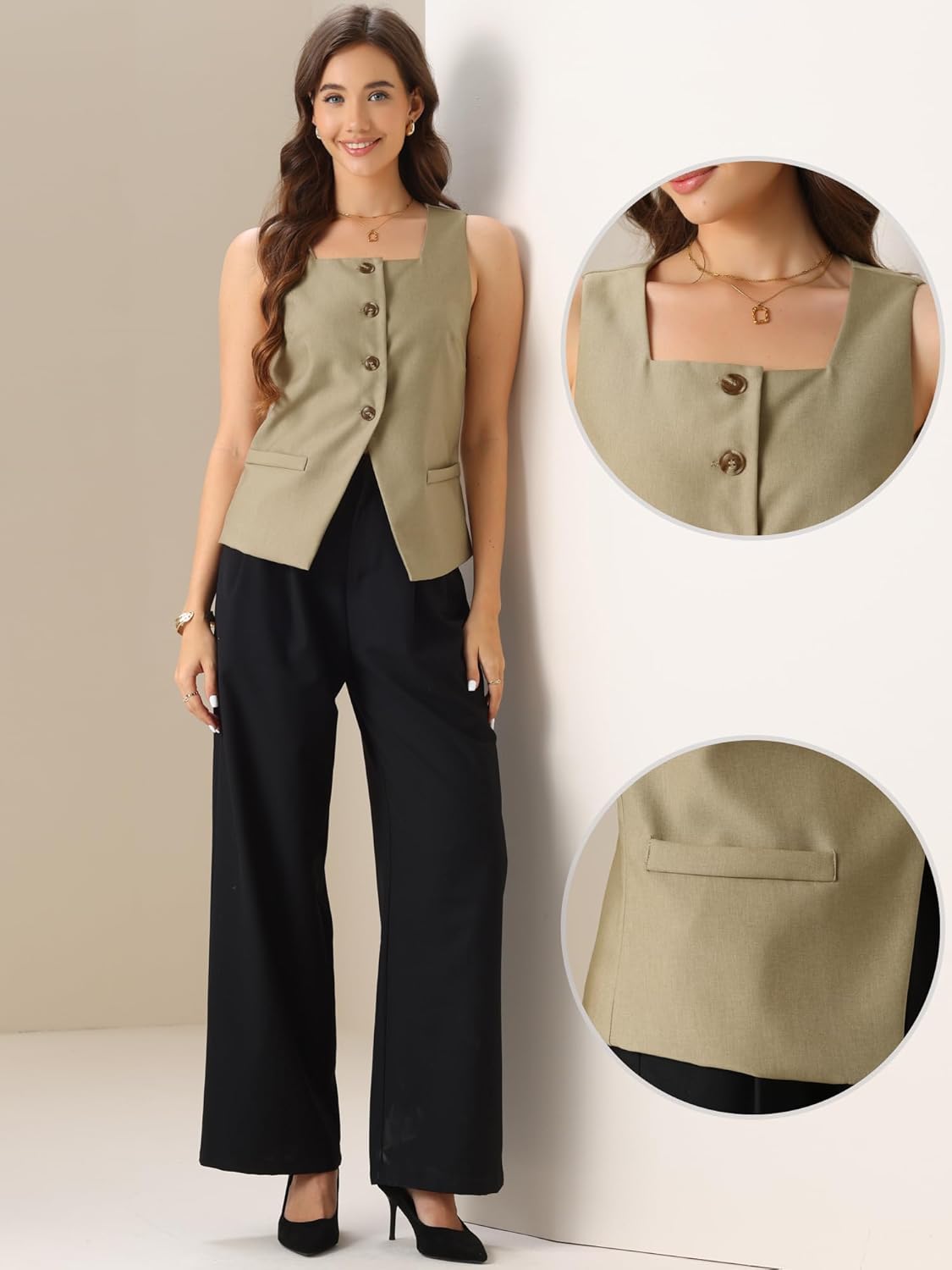 Allegra K Blazer Vest Top for Women's 2025 Trendy Button Down Sleeveless Suit - Image 2