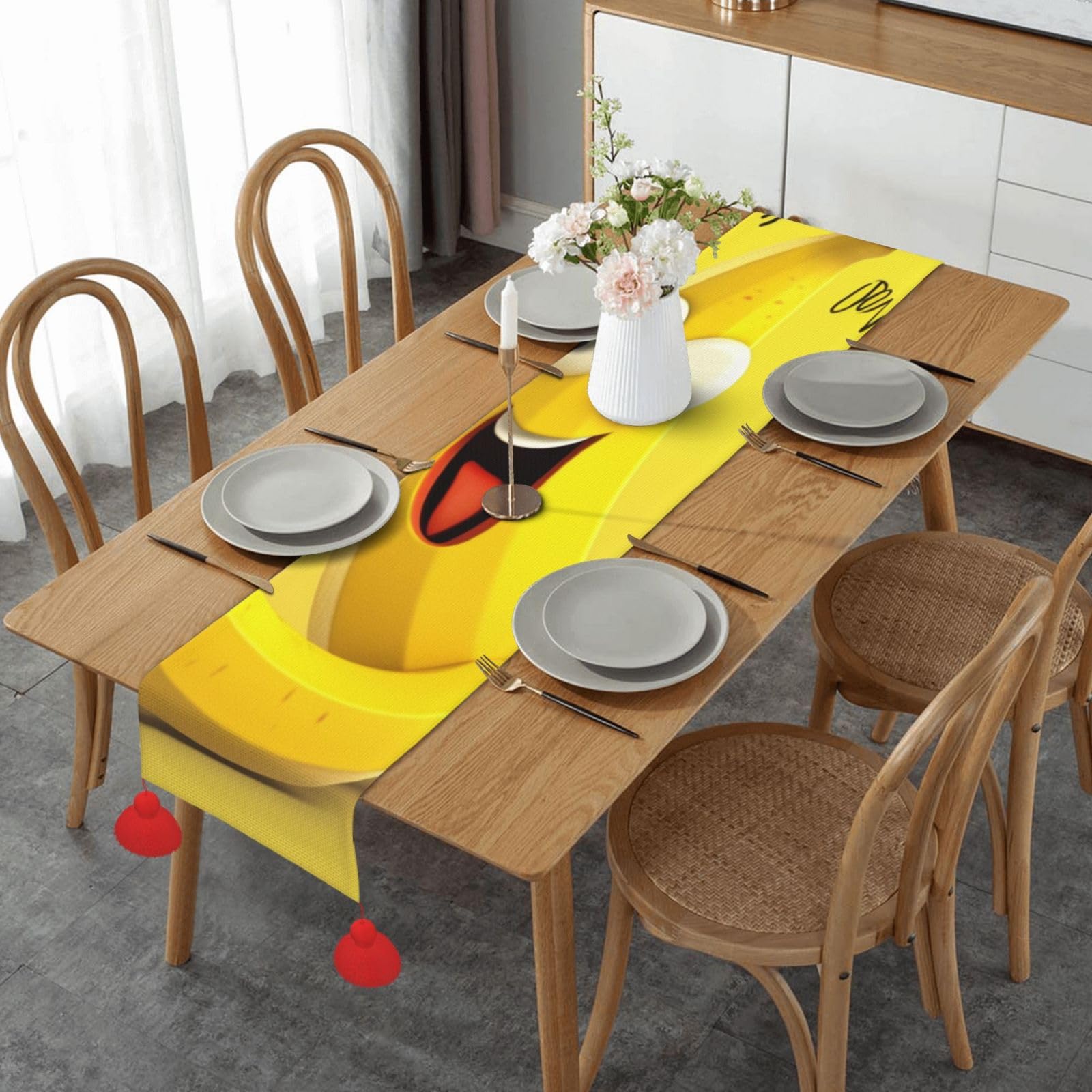 Chemin de table en lin tissé imprimé banane jaune automne 35x152 cm