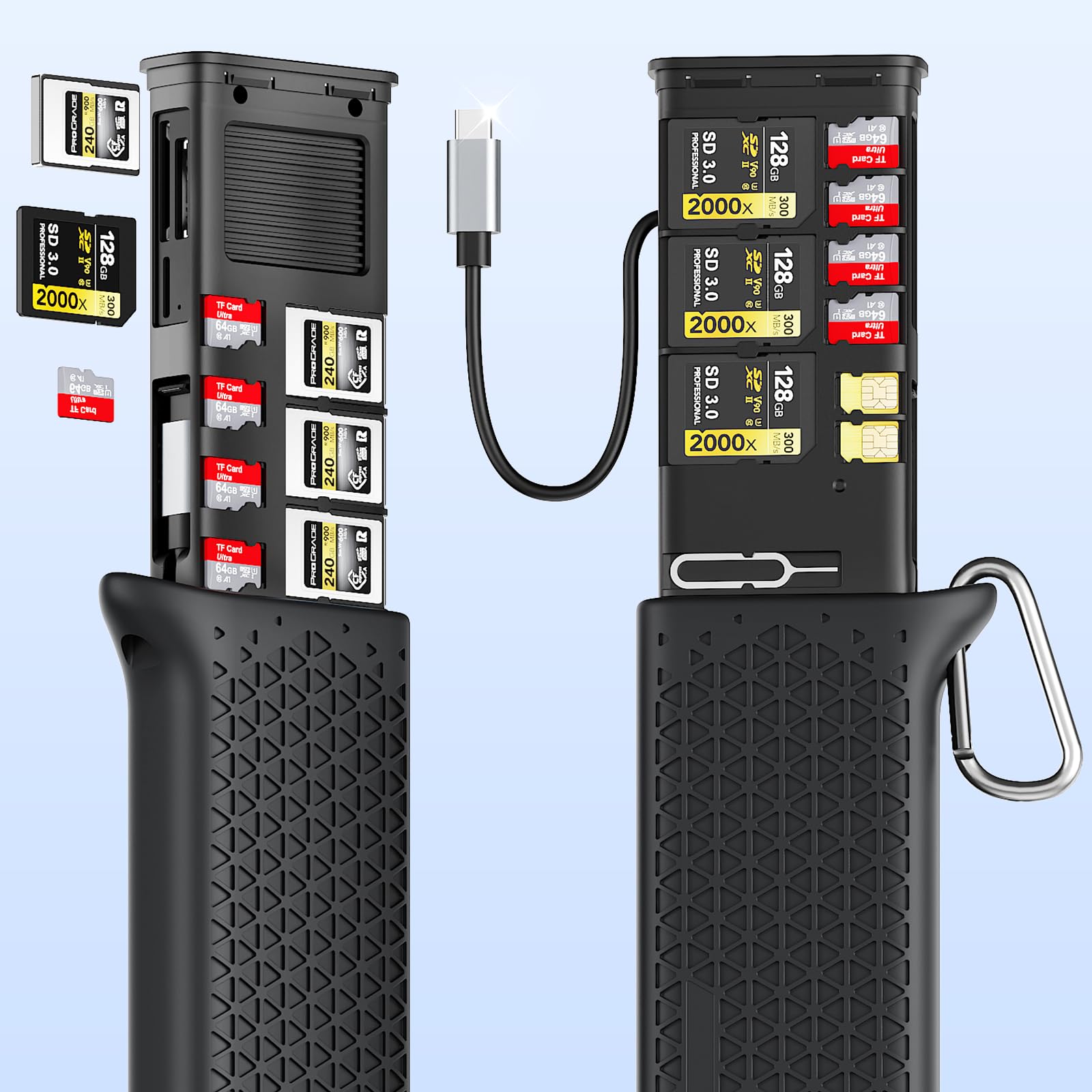 Lettore di Schede CFexpress Tipo A/SD/Micro SD USB3.2 Gen2 10Gbps,USB-C e USB-A Caso del lettore Kit Adattatore per 2XCFe TypA +3XSD+ 4XTF+ 2XSIM Compatibile con Fotografia/telefoni/droni/Action Cam