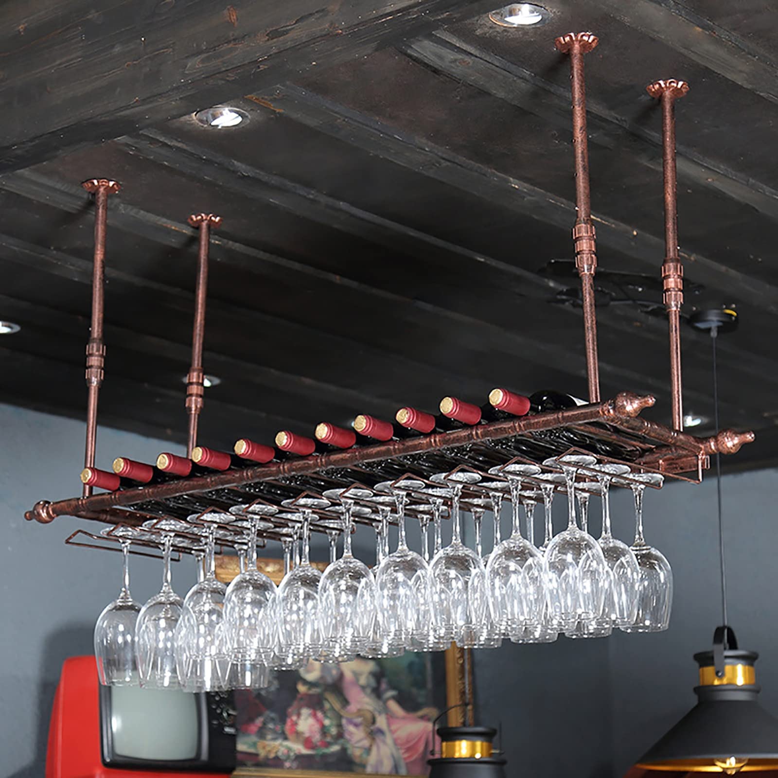 Porte-verres à vin suspendu DASHADAO en fer avec étagère de plafond réglable 30-60 cm