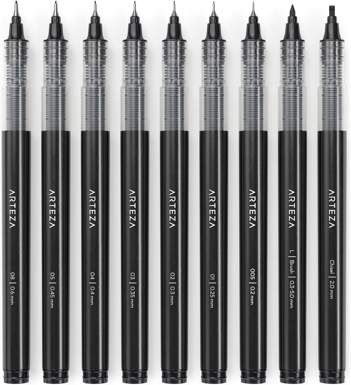 ARTEZA Micro-Line Ink Pens, Set of 9, Black Fineliners with Japanese Archival Ink, Art Supplies for Comic Artists and Illustrators