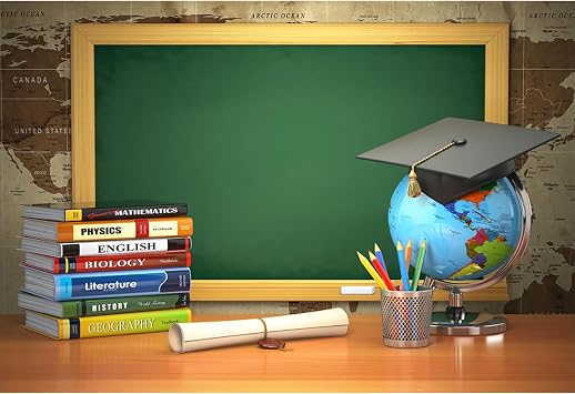 4x3ft Back to School Backdrop Classroom Interior Scene Backdrop Blackboard Piles of Books Globe Photography Background Wallpaper Decor New Term School Season Children Students Portrait