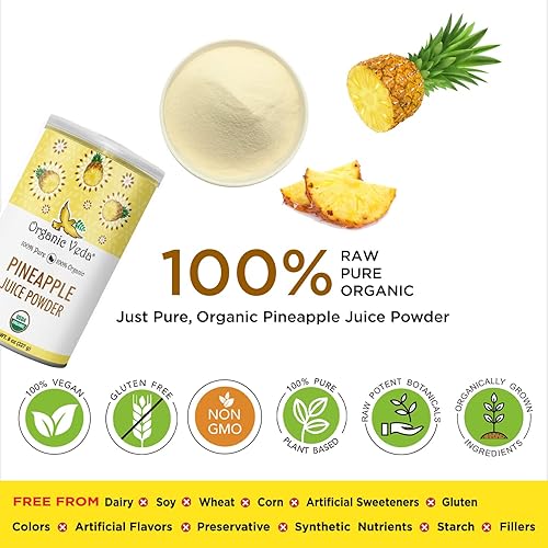 Miniatura 10 de Organic Veda Polvo de piña - Concentrado orgánico de jugo de fruta de piña para mezcla de bebidas, batidos, hornear, bromelina vegana, sin