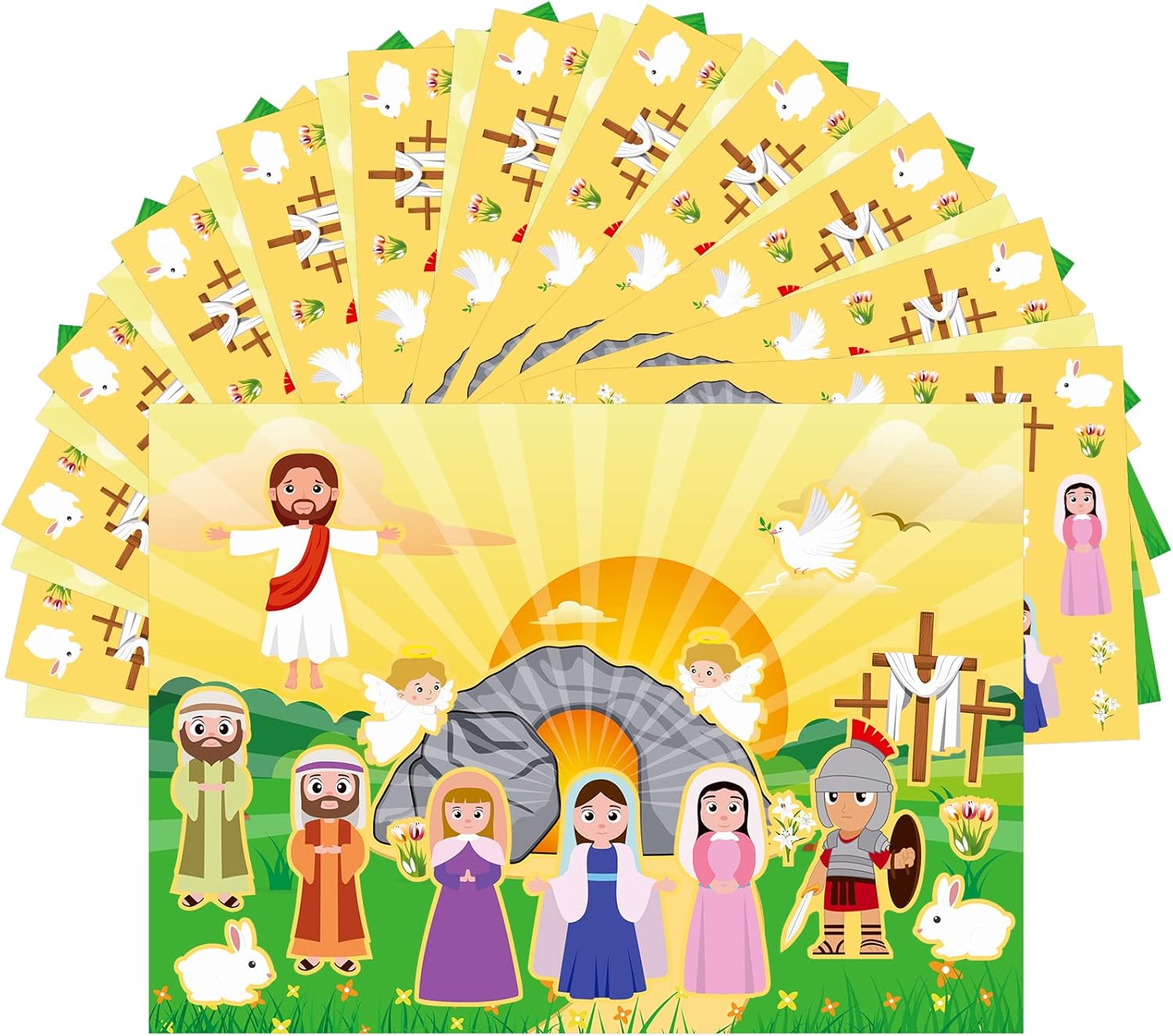 12 Sets Make an Easter He Lives Sticker Scenes Resurrection Stickers for Kids Indoor Bible Games Religious Education Activities DIY Crafts (Easter Scene)