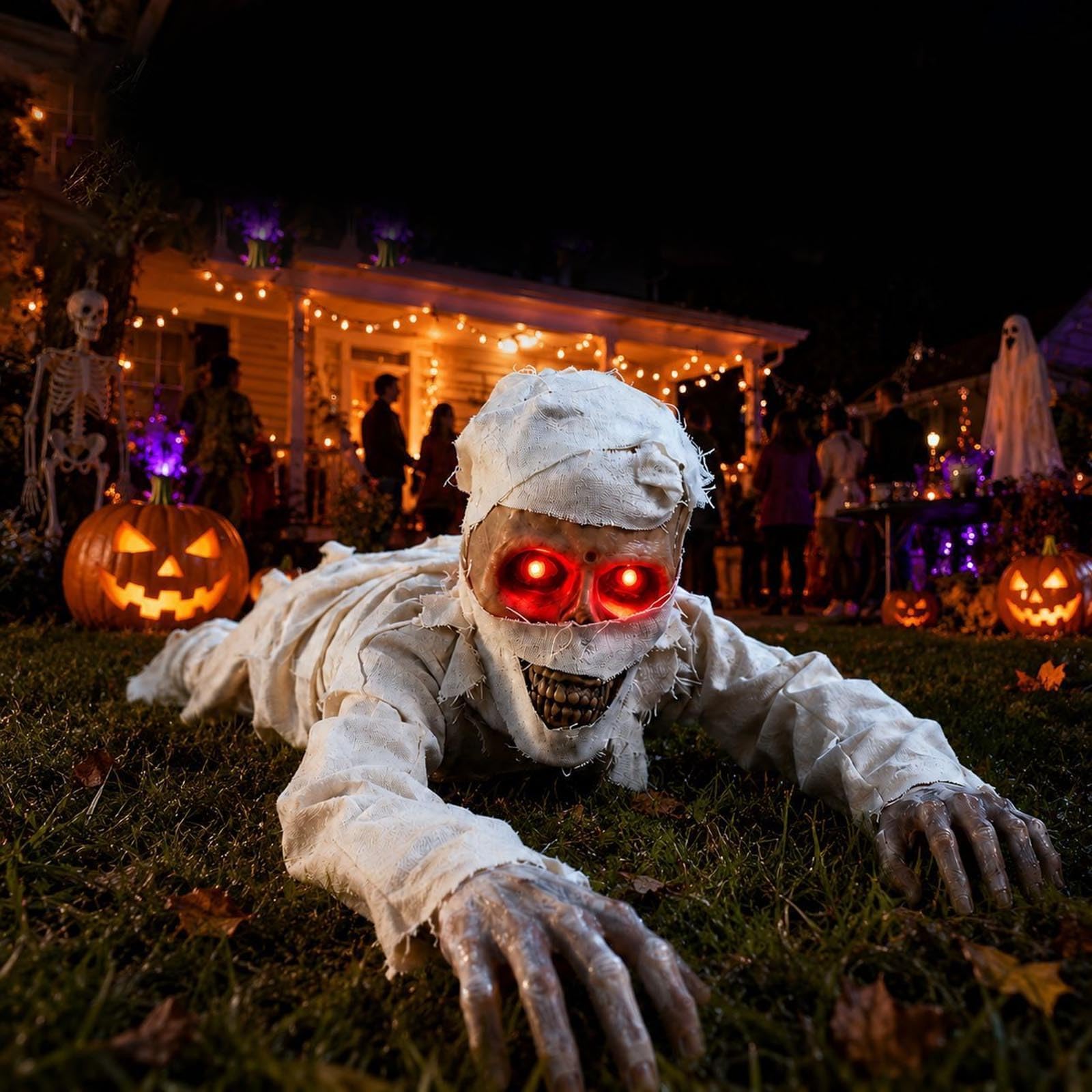 Kriechende Halloween Die Mumie,Halloween Deko Mumie Hat Leuchtend RoteAugen