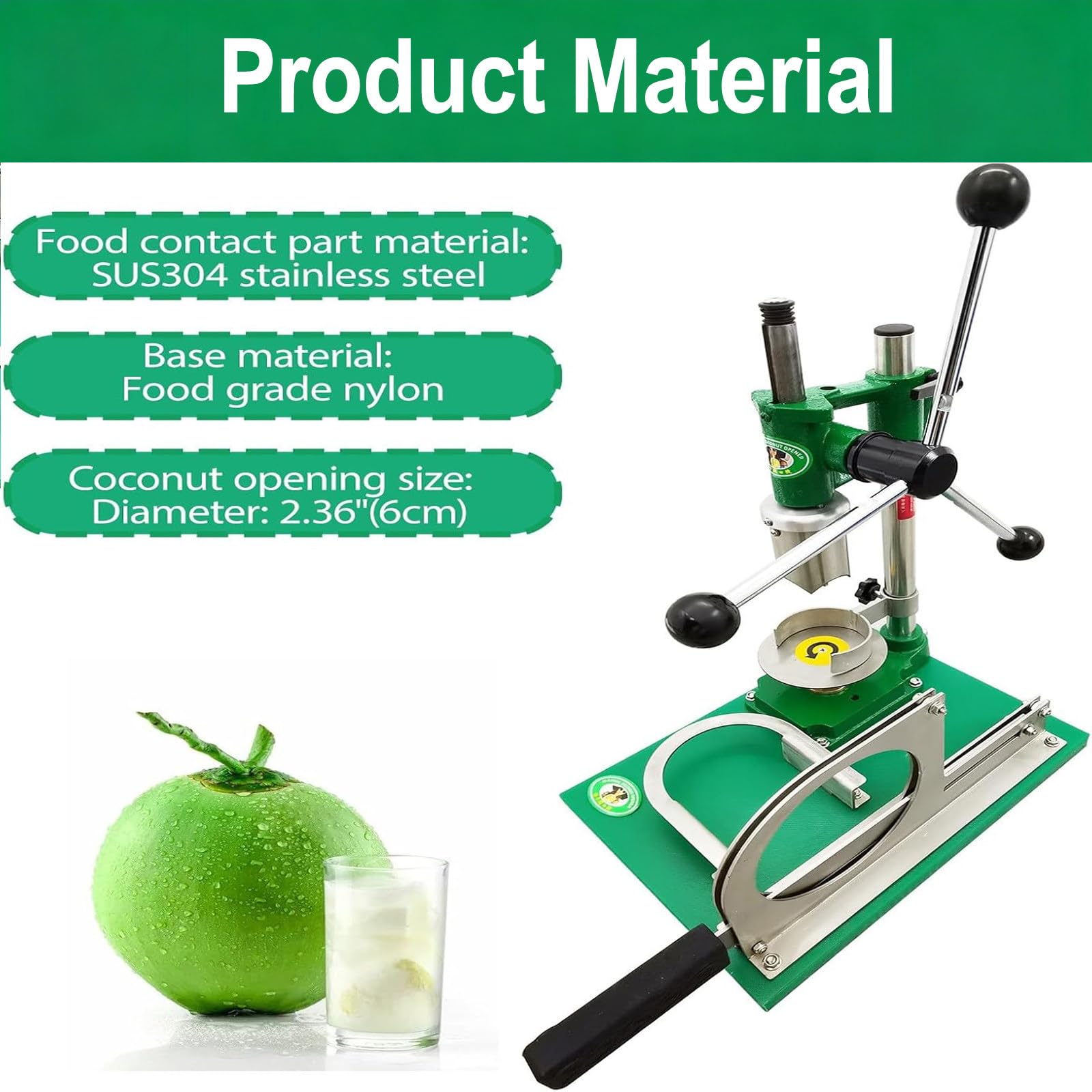Macchina Apri Cocco Manuale per Noci di Cocco Tenere, Macchina per Aprire e Sbucciare con Impugnatura Antiscivolo, Operazione User-Friendly, Trapanatura Verticale di Noci di Cocco Three Handles