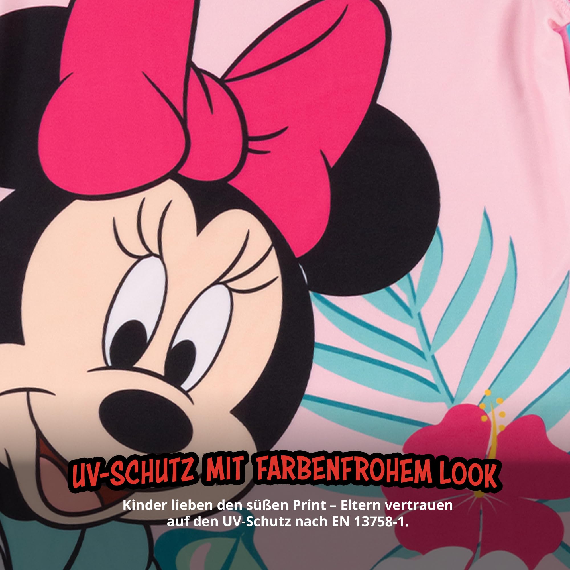 United Labels Disney Minnie Mouse Badeanzug zweiteilig UV Schutz 30 für Mädchen, Rosa, Bademode Kinder mit Shirt und Badehose, Badebekleidung