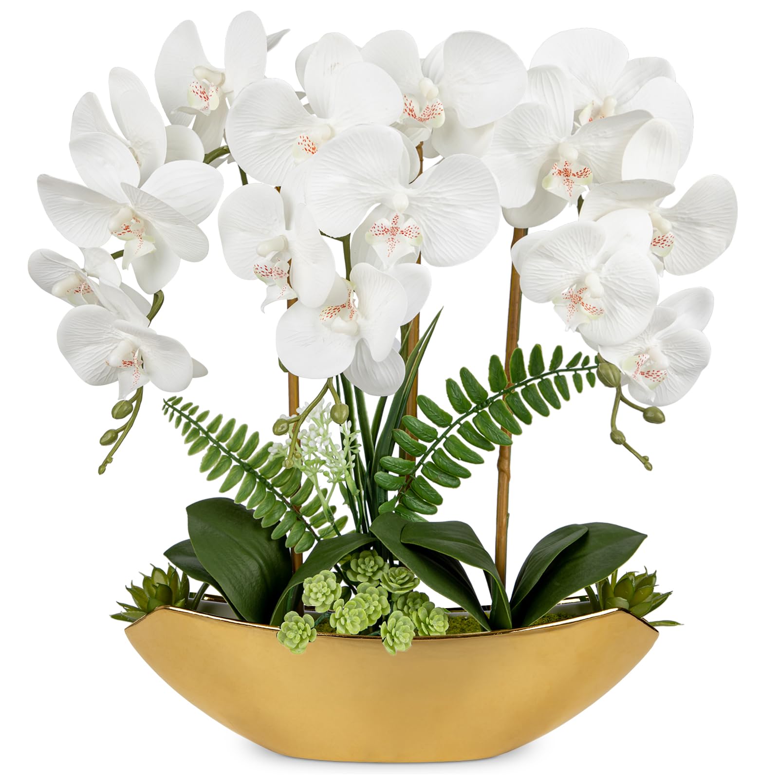 Briful Orchid Fake Flowers in Gold Pot