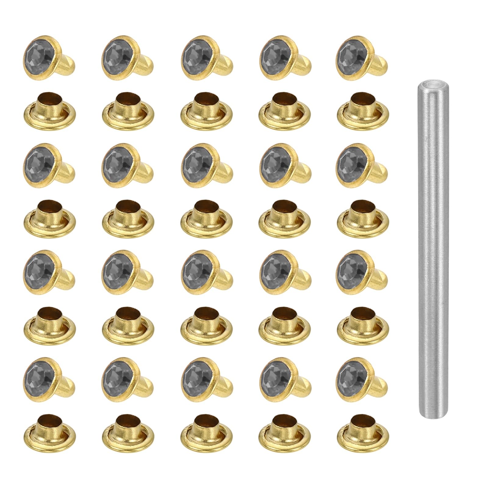 sourcing map 100pcs Crystal Rivets 6mm Rhinestone Rapid Stud Rivets with Steel Installation Tool for Clothing Leather Fabric Arts Decoration Leathercraft DIY, Gold Gray โ image 1