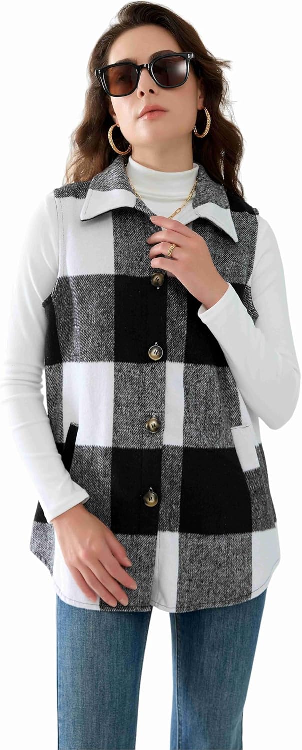 Unidear Women’s Flannel Plaid Vest – Sleeveless Button Down Shirt Jacket with Pockets - Image 4