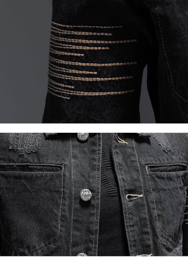 AAPAH European Style Embroidery Bomber Black Denim Jacket Men Jeans Coat Casual Outwear Clothing Overcoat