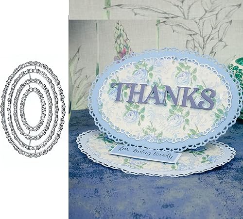 Miniatura 3 de 4 marcos de encaje ovalados de flores, troqueles de metal, margaritas de flores, marco de ondas ovaladas, plantillas de corte, álbumes de recortes,