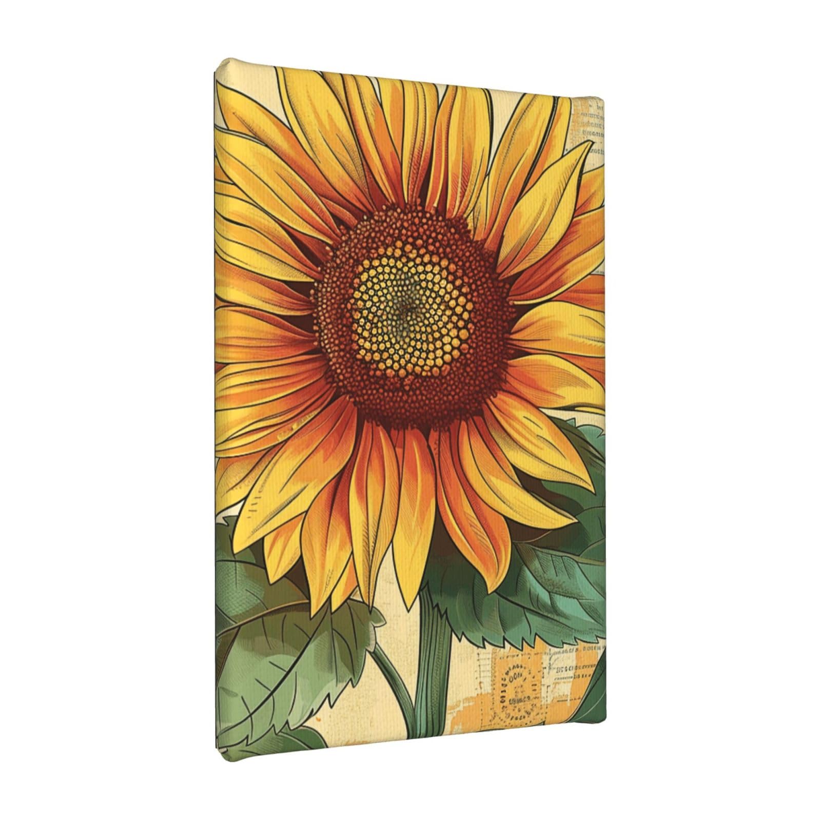 YKLJG Retro sunflower Printed Wall Art Canvas Painting 20x30 CM Wooden Framed Picture Painting Artwork Prints for Bedroom Kitchen Home Office Decor