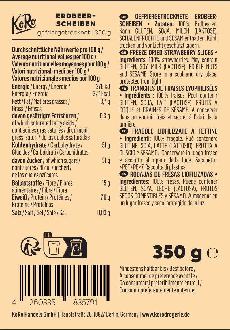KoRo - Fragole liofilizzate a fettine 2 x 350 g - 100% fragole liofilizzate senza conservanti, ideali come snack di frutta e in muesli e dolci, gusto naturale