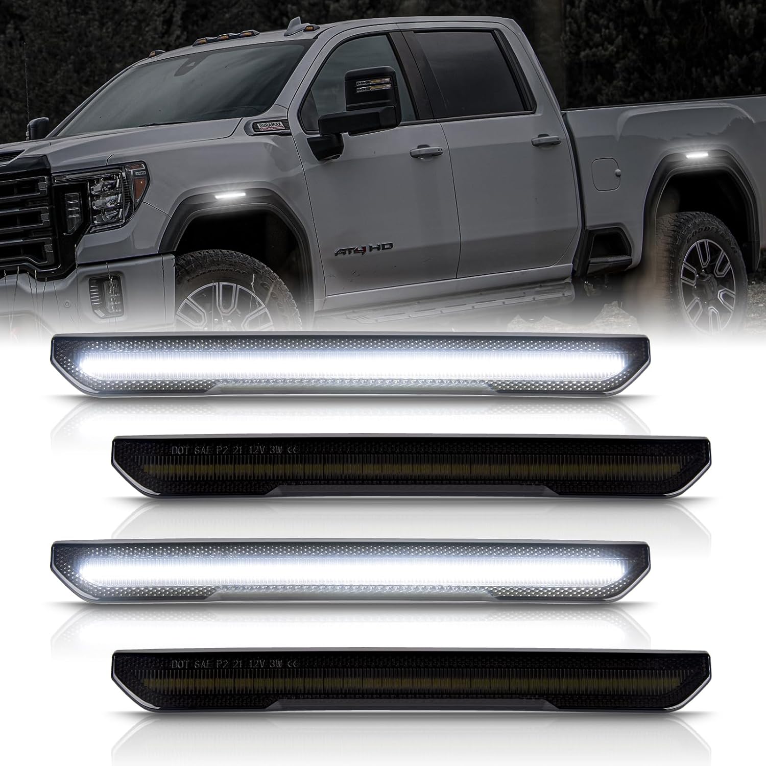 POPMOTORZ 4PCS LED Fender Side Marker Light for 2020-2023 GMC Sierra 2500HD 3500HD Pickup Truck Fender Turn Signal Indicator Light Replace OEM Side Marker lamp