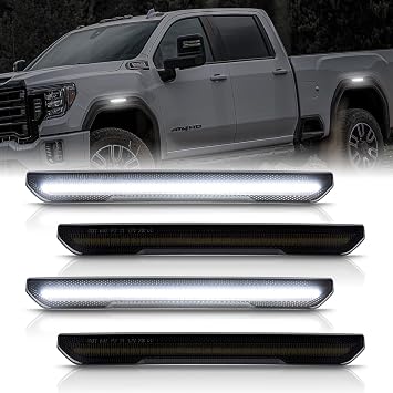 POPMOTORZ 4PCS LED Fender Side Marker Lights لعام 2020 2021 2022 2023 2024 2025 GMC Sierra 2500HD 3500HD Pickup Truck مصابيح LED للرفارف الأمامية والخلفية تحل محل مصابيح العلامات الجانبية OEM