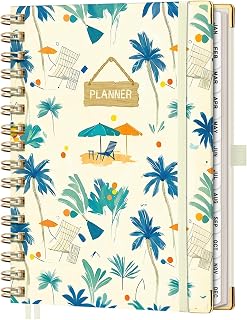 AHGXG 2026 Planner, Weekly and Monthly Planner for Women, Jan 2026 - Dec 2026, Medium Size (5.7" x 8.3"), Calendar 2026, Hardcover with Monthly Tabs, Spiral-Bound, 100 GSM Thick Paper, Blue-Beach