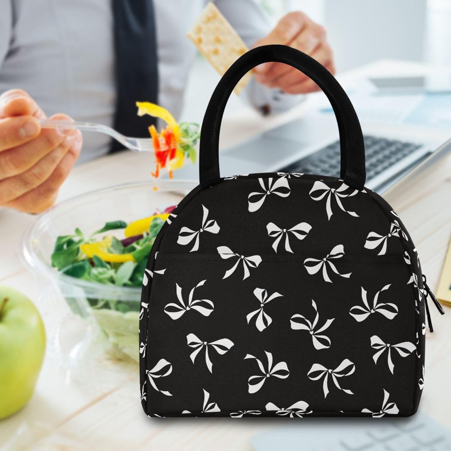 Wamika Bowknot Lunch Bag For Women Men, Black Bow Insulated Womens Lunch Bag For Work Lunch Box for Girls Boys Reusable Lunch Tote Bag for Picnic Travel School - Image 6