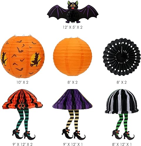 Miniatura 6 de PAPER FAIR 12 linternas de papel colgantes en 3D de Halloween, decoración de papel, bruja fantasma, araña, calabaza. Faroles de papel redondos