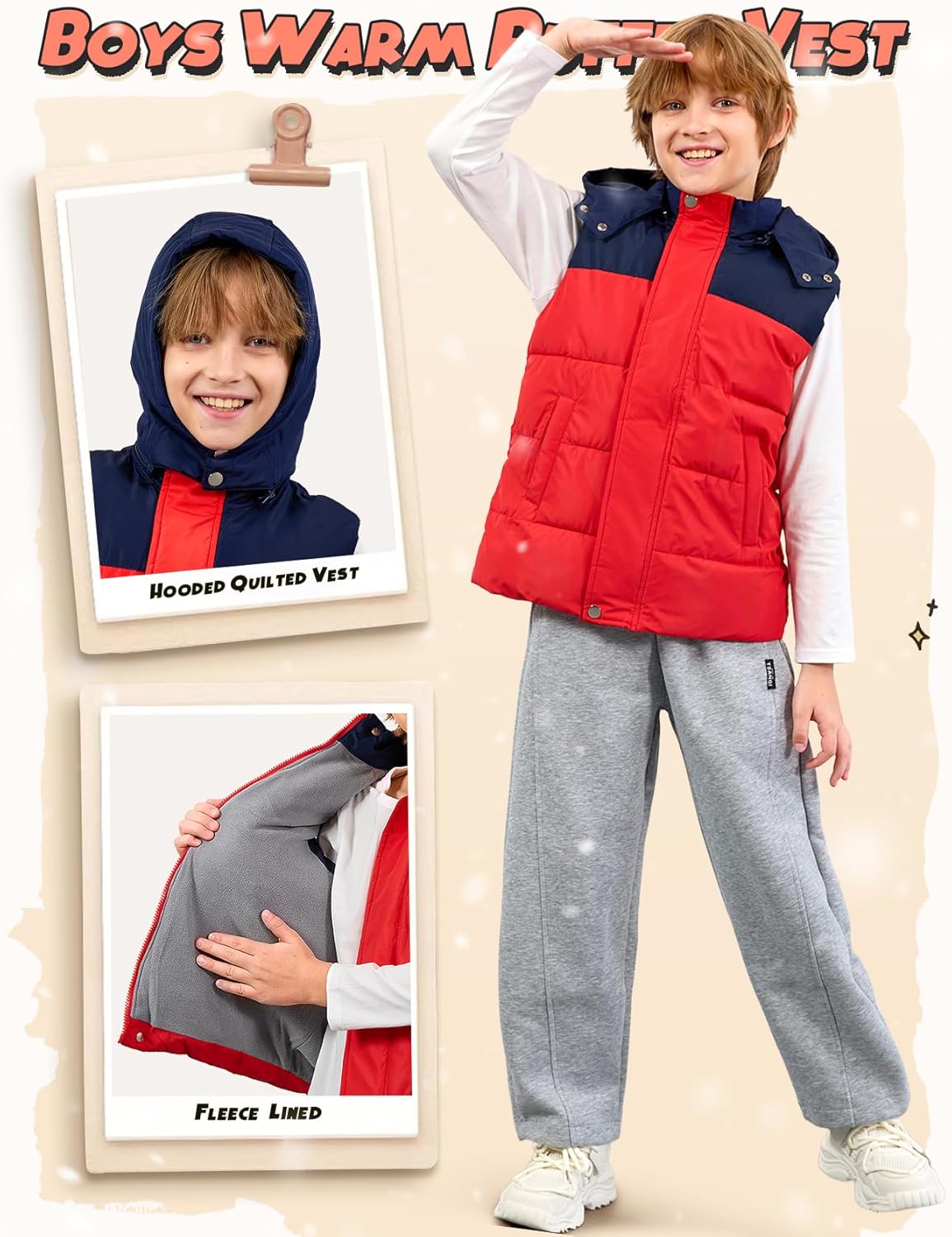 Wyeysyt Boys Warm Puffer Vest Fleece Lined Hooded Quilted Vest Kids Winter Waistcoat Outerwear - Image 4
