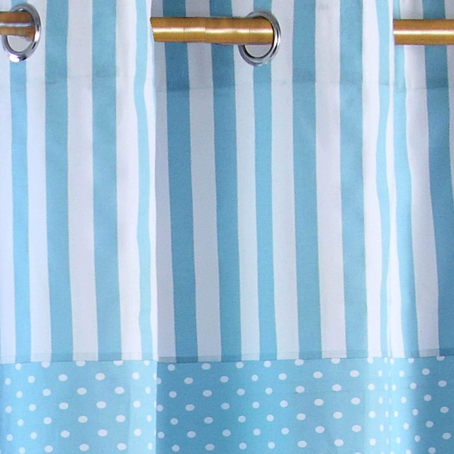 HOMESCAPES 100% Cotton Unlined Eyelet Curtain Pair - Polka Dots - Blue - 137cm (54") Wide x 182cm (72") Drop - Image 5
