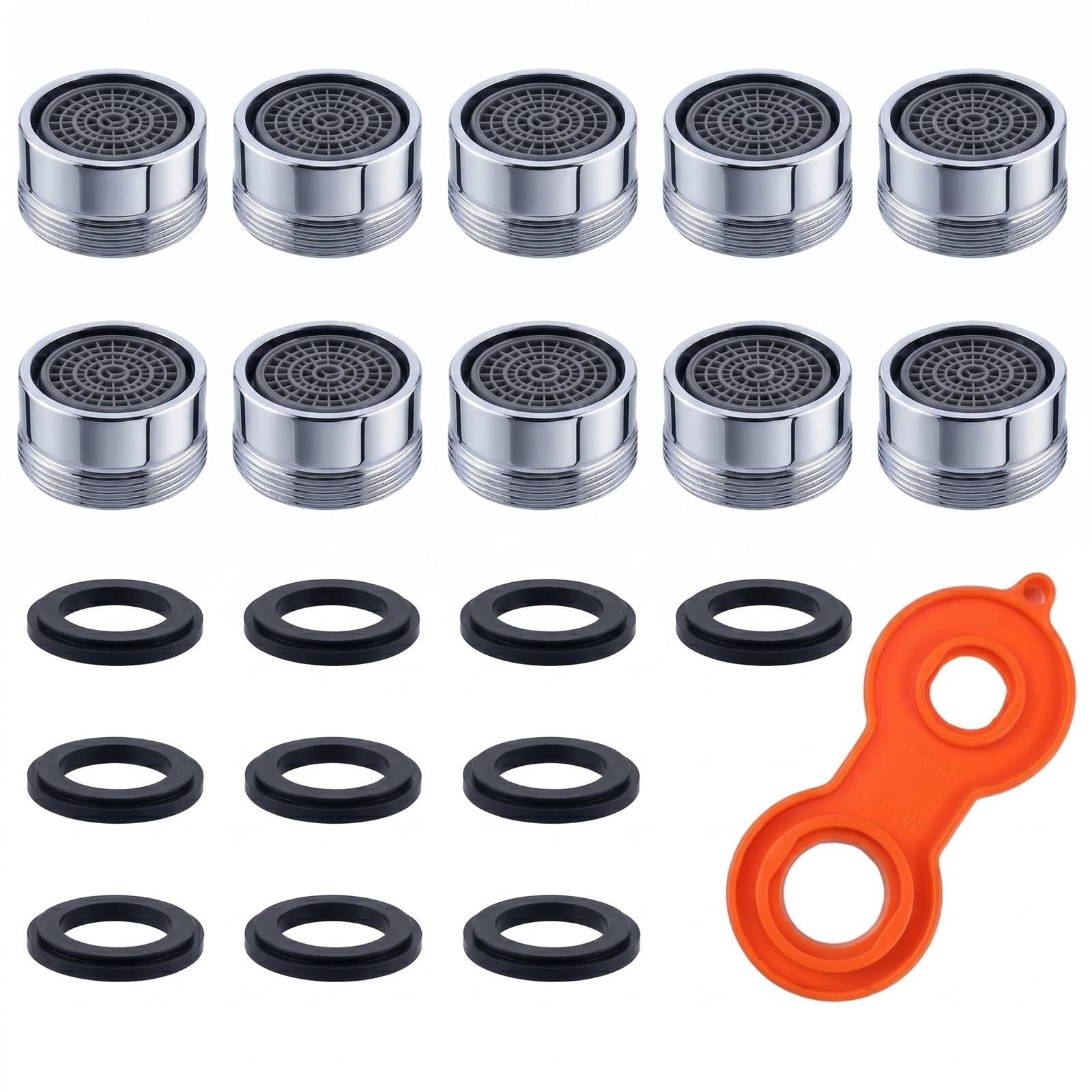 Set da 10 Aeratore Rubinetto M24 con Chiave di Montaggio | Rompigetto Filetto Maschio, Filtro e Dispositivo Risparmio Acqua per Cucina e Bagno