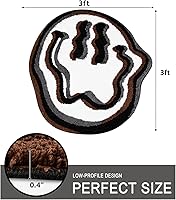 Vista 2 de Estmy Linda alfombra redonda hippie Funky de 3 pies para baño, dormitorio, cocina, antideslizante, lavable, cara feliz, blanco, negro, marrón