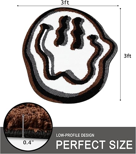 Miniatura 2 de Estmy Linda alfombra redonda hippie Funky de 3 pies para baño, dormitorio, cocina, antideslizante, lavable, cara feliz, blanco, negro, marrón,