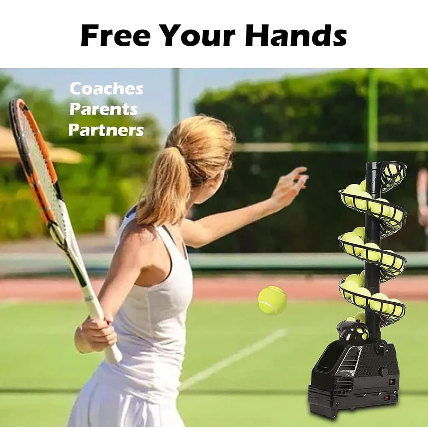 Lanciapalline da Tennis Portatile, Macchina Lancia-Palline da Tennis, capacità 30 Palline, 4 Livelli Regolabili, 3 Frequenze di Lancio, per Adulti, Principianti E Appassionati.