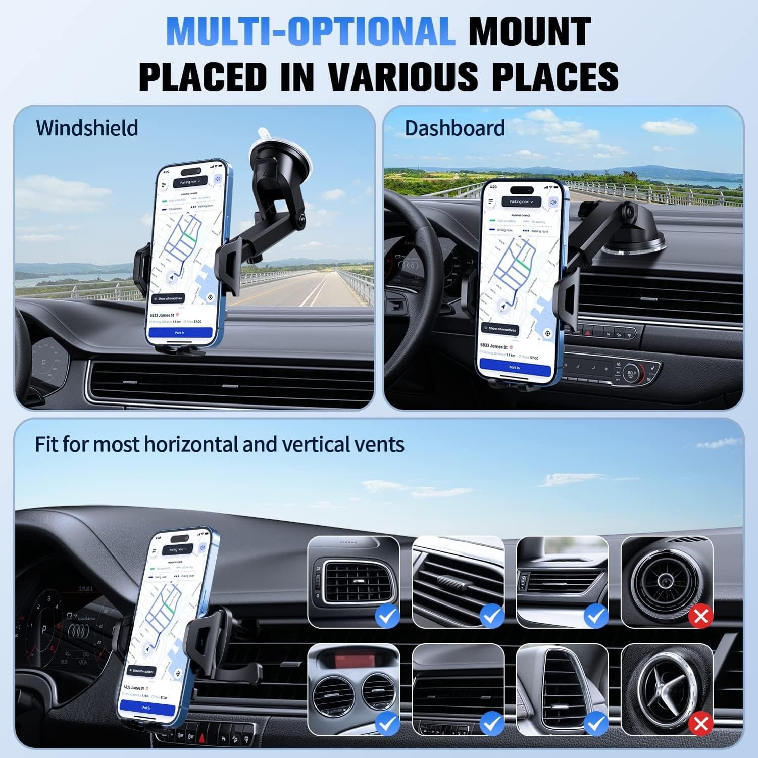 Fonus Windshield Car Mount for Galaxy A03s A13 A14 A23 A53 A54 5G Phones - Air Vent Phone Holder Glass Cradle Suction Stand M4R Compatible with Samsung Galaxy A03s/A13/A14/A23/A53/A54 5G