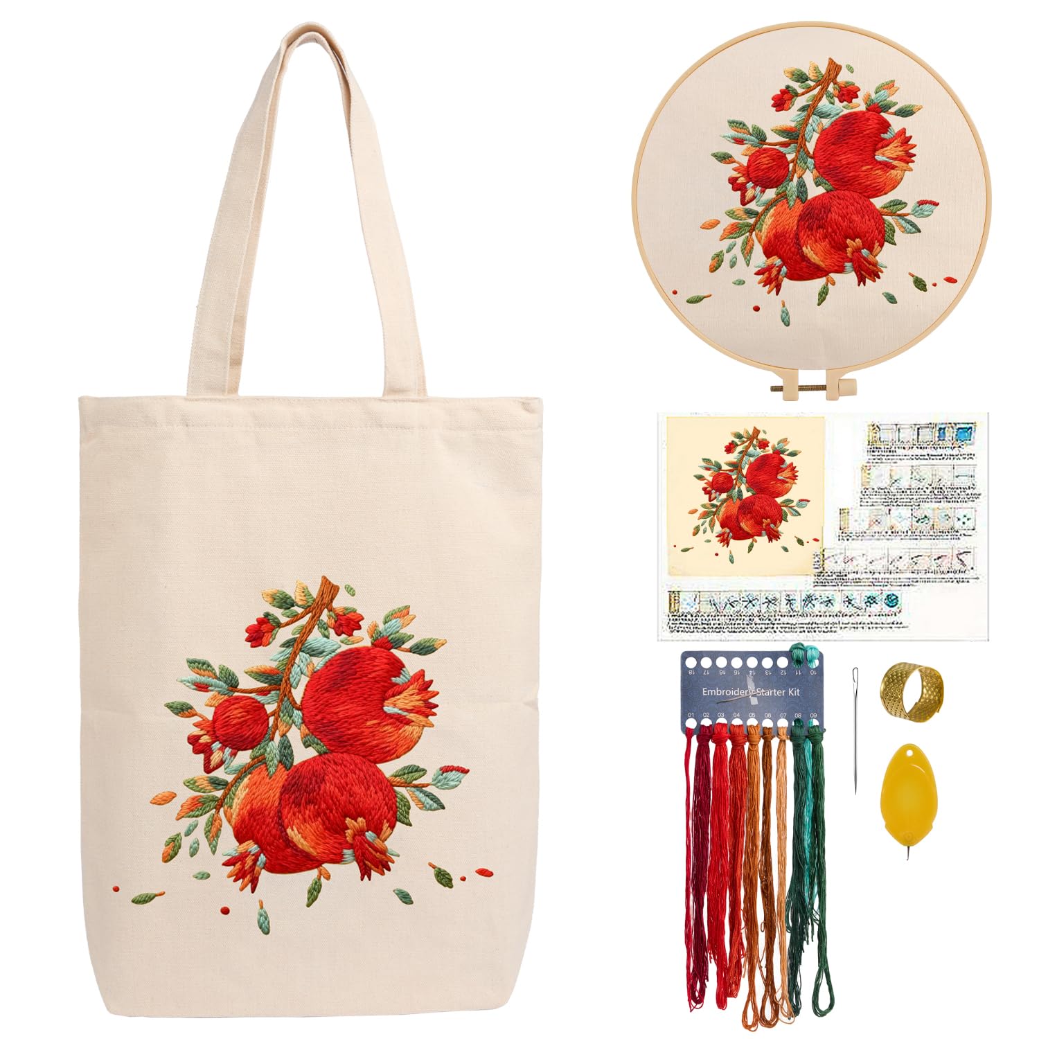 CREAWONDER Hand Embroidery Kits for Bag, Embroidery Kit Bag with Pattern for Beginners, Arts and DIY Embroidery Crafts Kits for Adults, Include Instructions, Embroidery Hoops, Color Threads and Tool