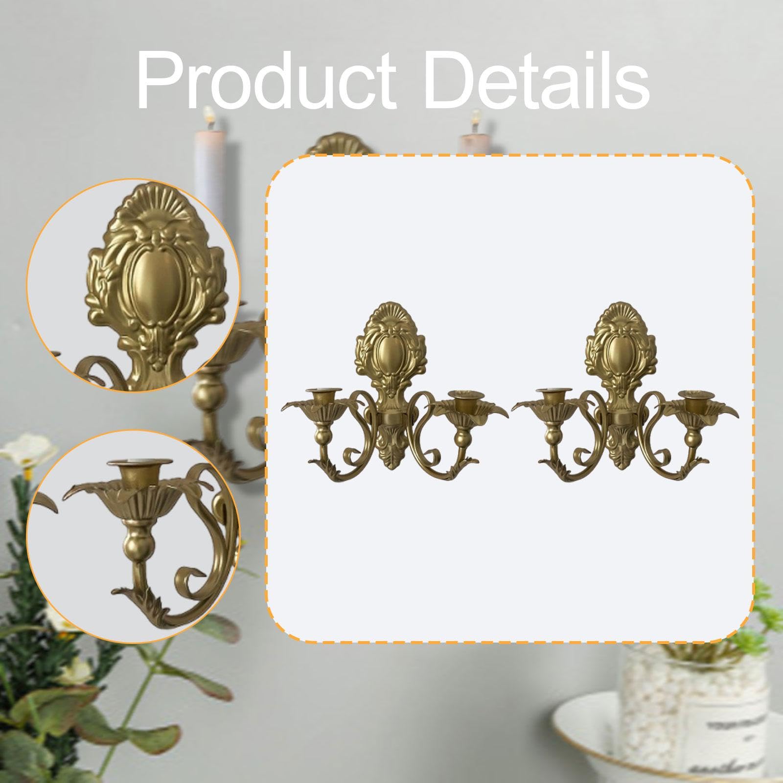 MagiDeal Lot de 2 Chandelier Mural, Bougeoirs Muraux en Fer à Suspendre, Applique Murale Décorative Candélabre Rétro, Décorations Murales de Jardin Maison, Porte-Bougie pour Salon, Couloir, or