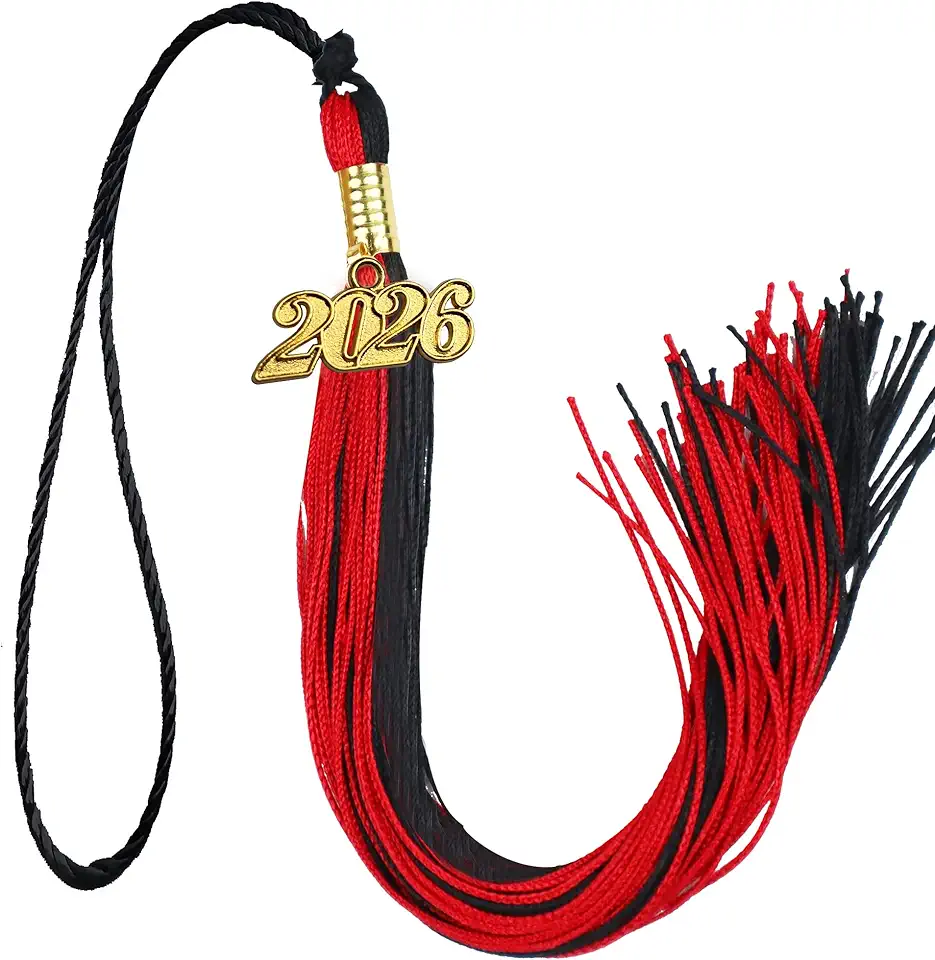 FOMOMDI FOMOMDI 2025 Graduation Cap Tassel with Gold Year Charm, 9 Inch Long, Graduation Party Decorations Gifts (Red-Black)