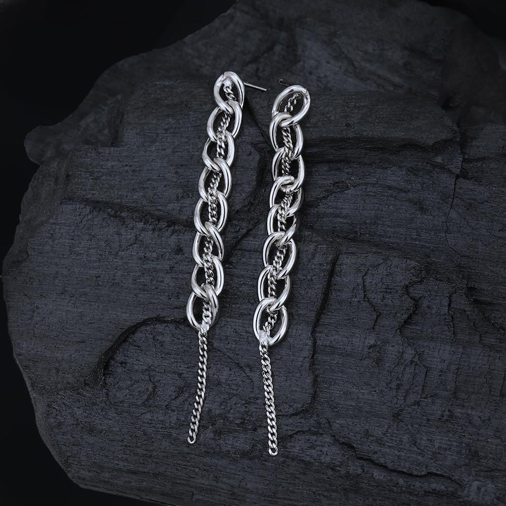 Vanbelle Sterling Silver Jewelry - Rhodium Plated with 925 Stamp - Spiralled Chain Drop Earring for Women - Lightweight and Handcrafted - Image 6