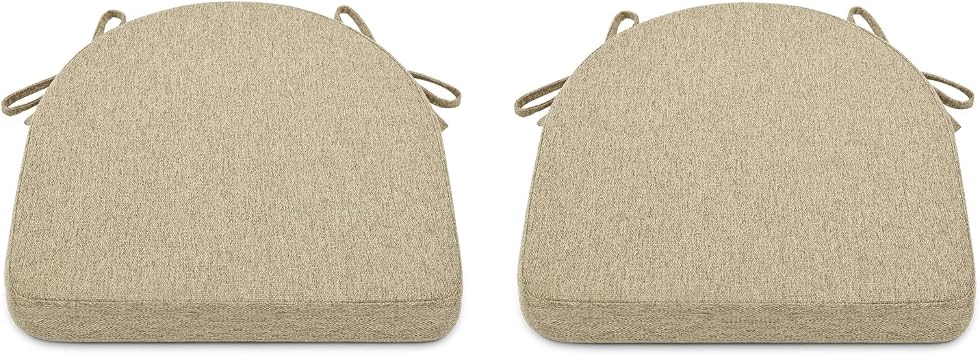 Shinnwa Dining Chair Cushions Set of 2, Non-Slip Kitchen Chair Cushions with Ties and Machine Washable Cover, 2 Pack, 17 x 16.5 x 2in, Natural Linen
