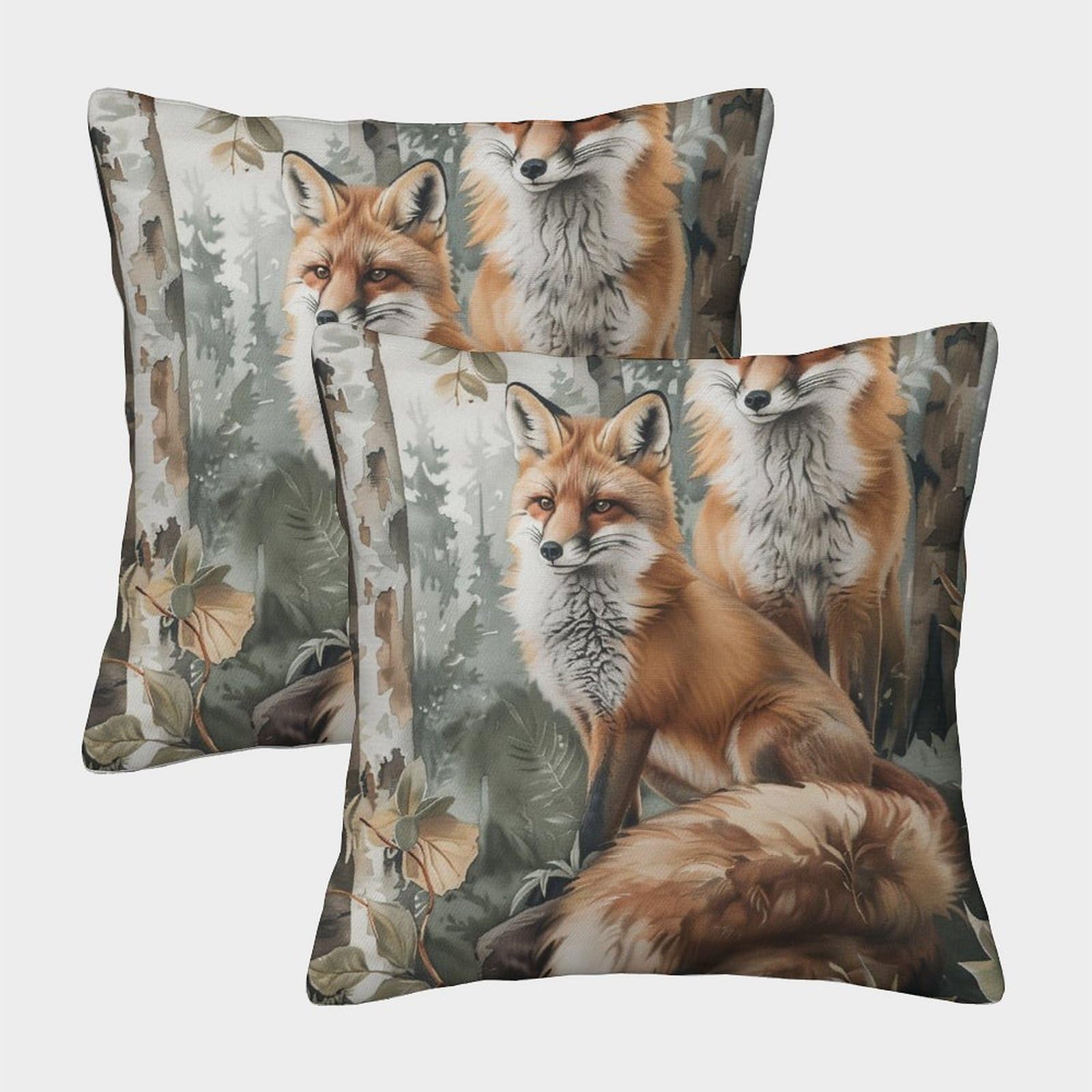 Lehuaima Style-13 3D Printed Jungle Fox Throw Pillow Covers Animal Square Throw Pillow Decorative Super Soft Pack Of 2 For Home Couch Sofa Decorative, Gifts 45X45cm