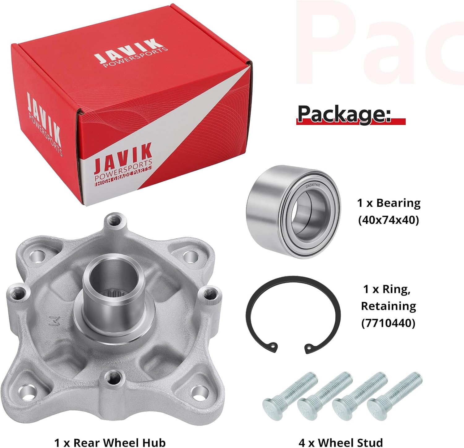 JAVIK Rear Wheel Hub & Bearing Studs Kit for Polaris RZR-800 Ranger-400/500/570/700/800/Diesel/EV 2006-2023 Sportsman-400/450/500/570/600/700/800/ACE 2007-2023