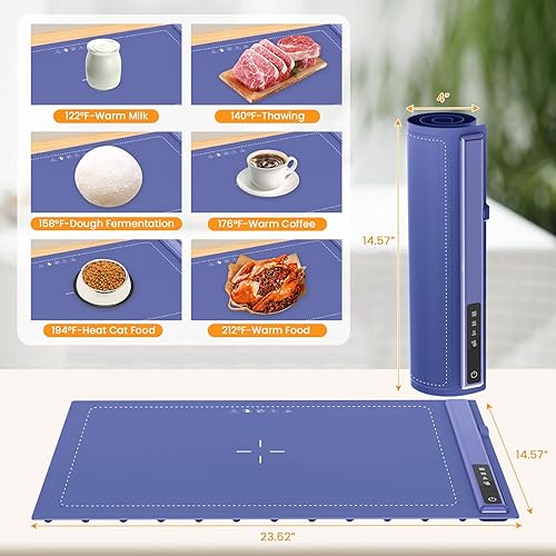 Miniatura 3 de Bandeja de calentamiento eléctrica mejorada con temperatura ajustable, alfombrilla de calentamiento portátil para alimentos, calentador de alimentos