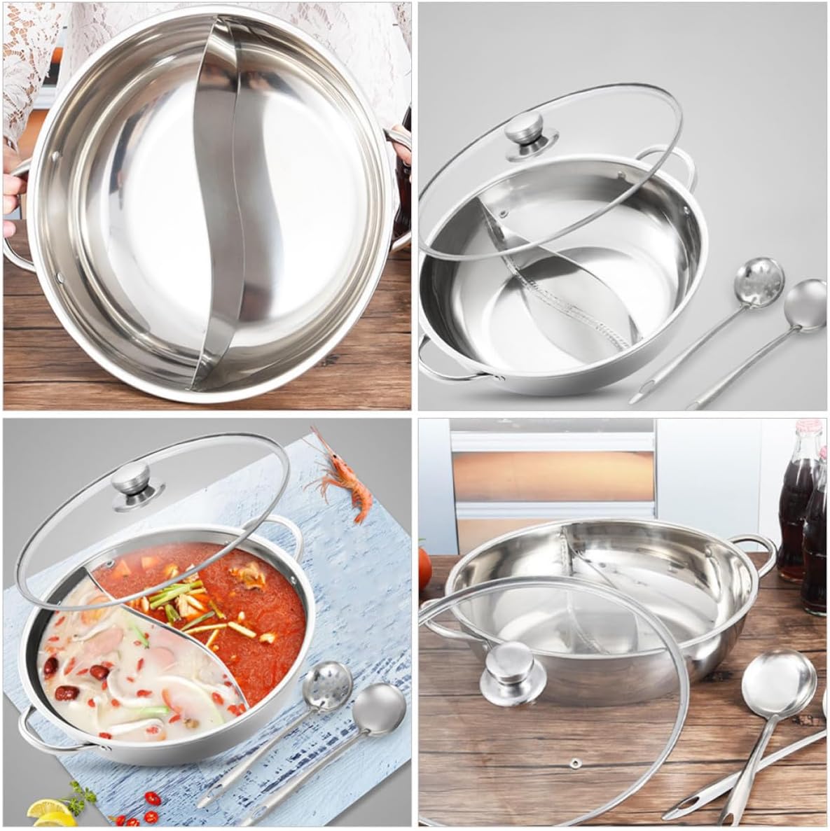 Stainless Steel Dual Side Hot Pot with Divider
