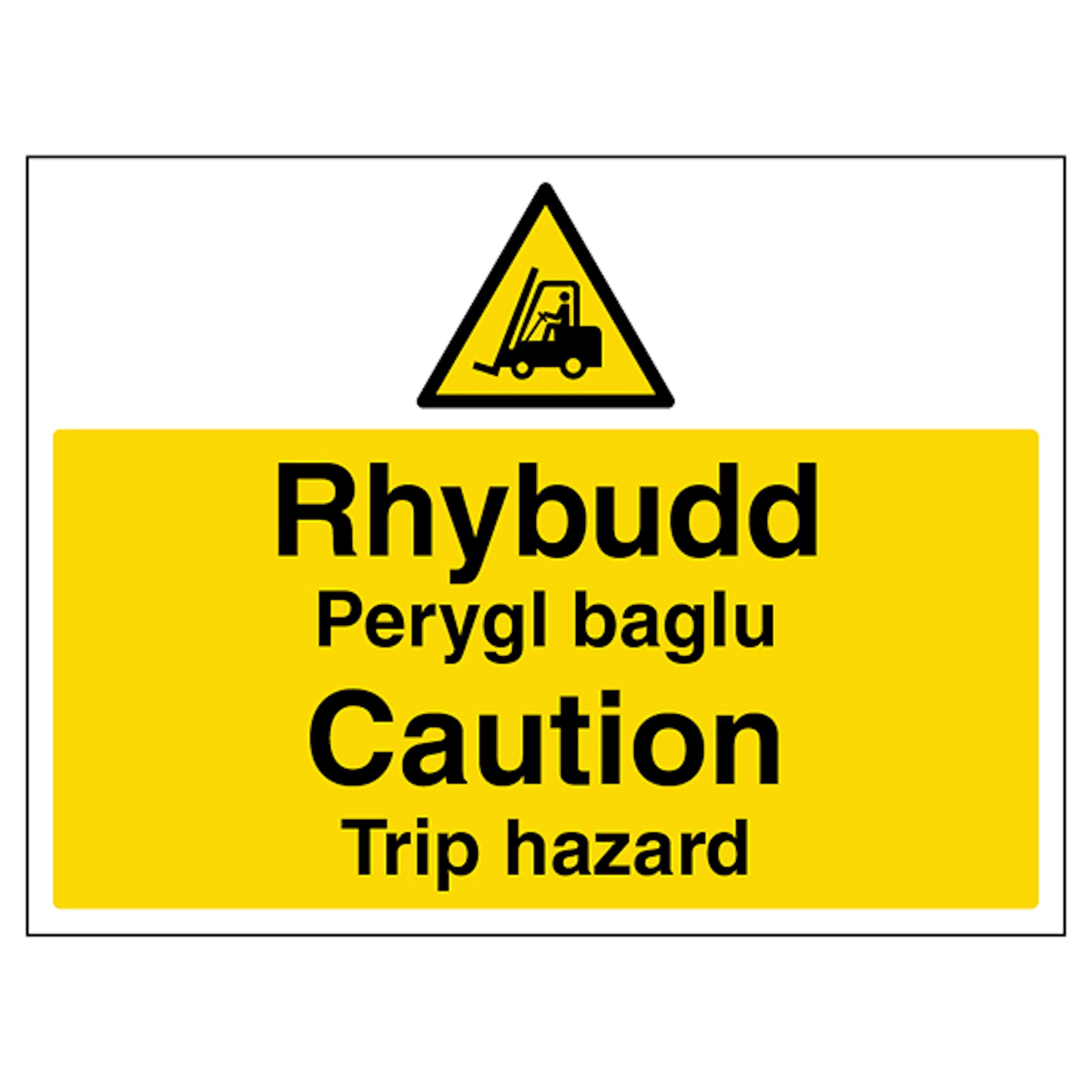V Safety Welsh/English - Caution Trip Hazard - Landscape 400 x 300 mm - 1mm Rigid Plastic Safety Sign