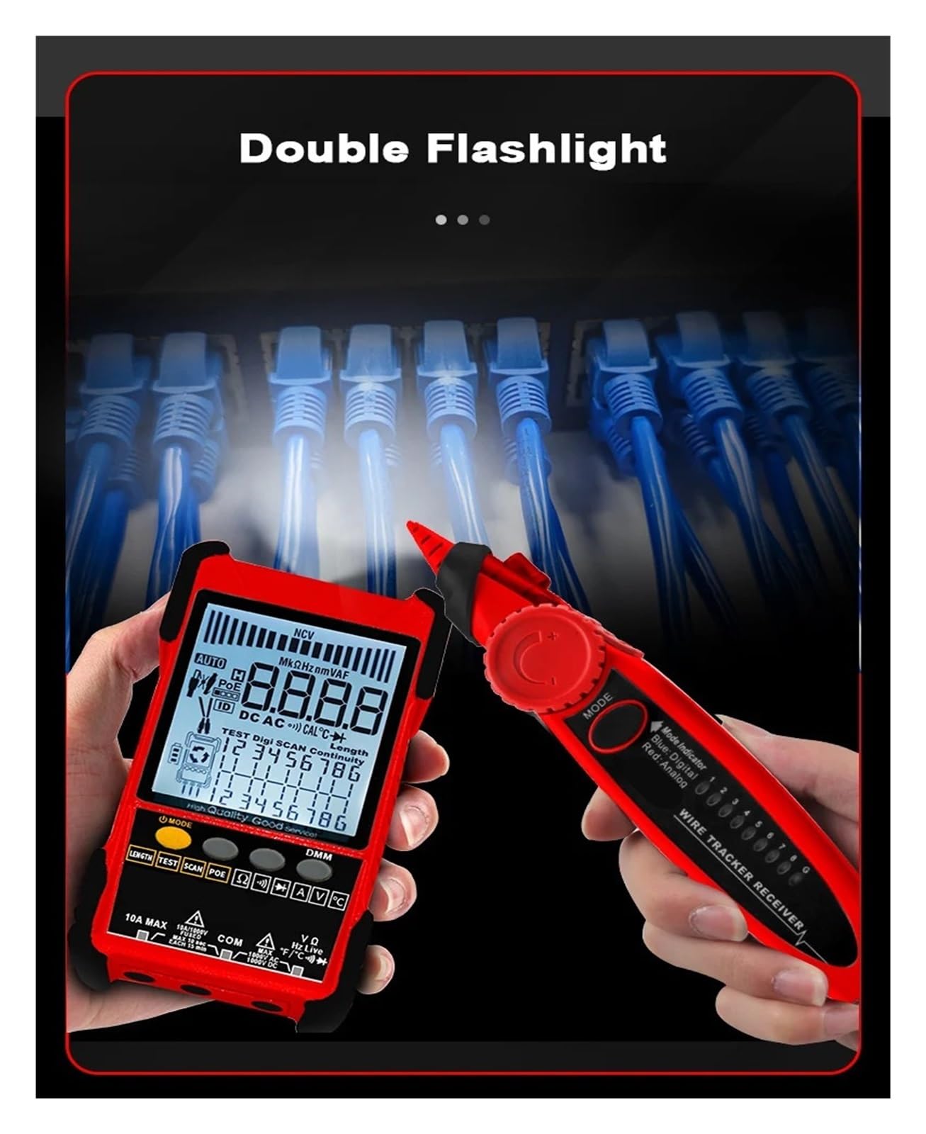 Tester for cavi di rete, multimetro, tracciamento LAN, POE, sensibilità del test regolabile, a linea Prove di trasmissione(Cable Tester+multimeter)