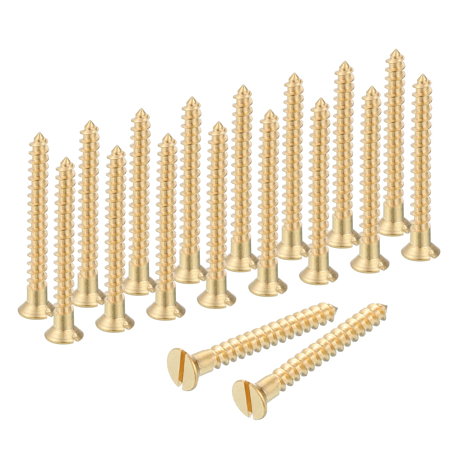 sourcing map Wood Screws, M3.5 x 35mm Brass Slotted Flat Head Self Tapping Screw Quick Metal Self-Tapping for Indoor Household Appliances Furniture Woodworking Pack of 28