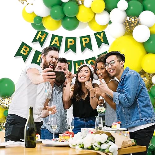 Miniatura 7 de Kit de arco de guirnalda de globos retro verde y blanco, globos de confeti dorado para cumpleaños, baby shower, graduación, boda, verano, jardín,