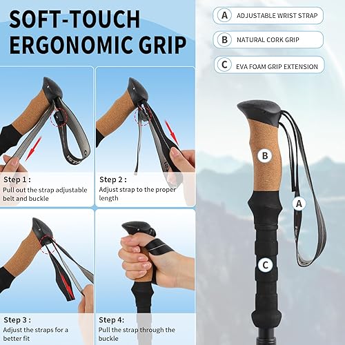 Miniatura 7 de Bastones de senderismo plegables portátiles, bastones ajustables de aluminio 7075 con bloqueo rápido, ideales para senderismo, campamento y viajes