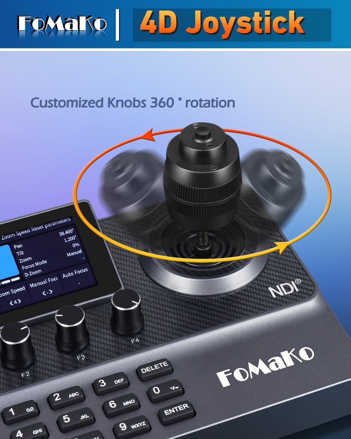 FoMaKo NDI PTZ Camera Controller, LCD Preview, NDI PTZ Controller Keyboard with 4D Joystick, for Church Worship Education Conference Events (NDI License Included) KC606N NDI Controller