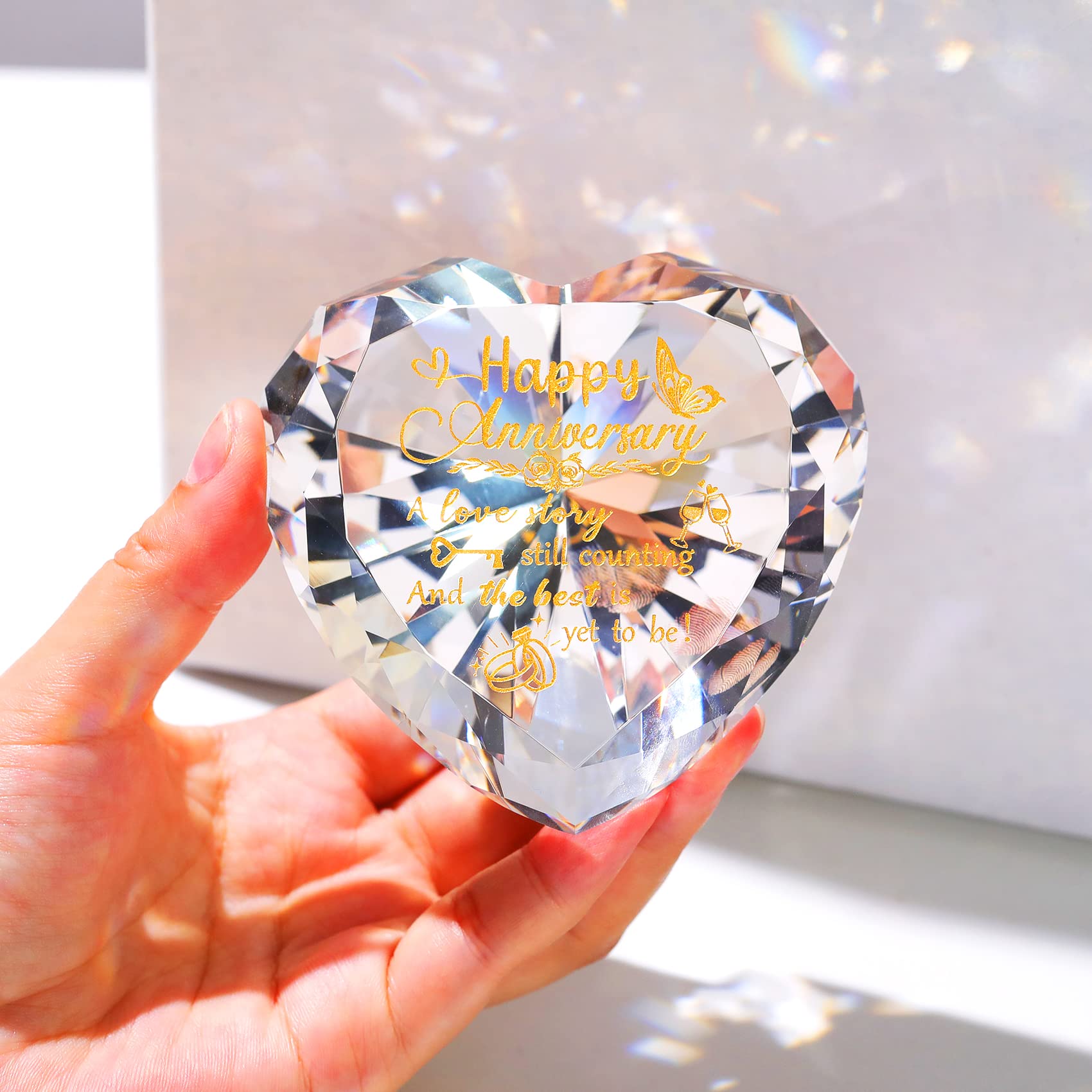 Wedding Anniversary Heart Gifts for Her Him Happy Anniversary Presents for Women Wife Crystal Heart Diamond Paperweights Ornaments - Image 2