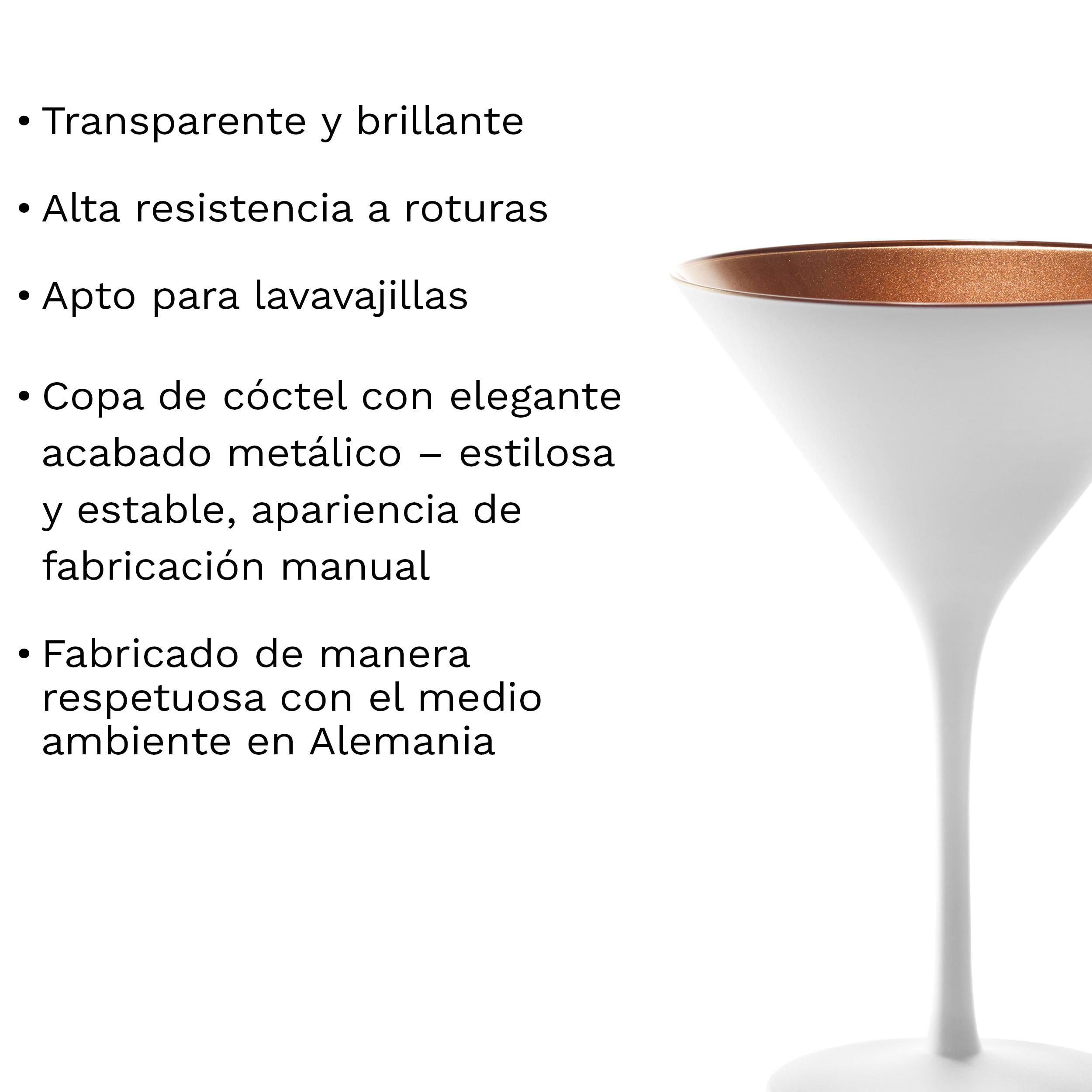 Stölzle Lausitz Copas de Cóctel Blancas/Bronce Set de 6, 240 ml – Copas Elegantes para Martini & Manhattan – Copas de Cristal Sin Plomo – Resistentes al Lavavajillas & a los Golpes