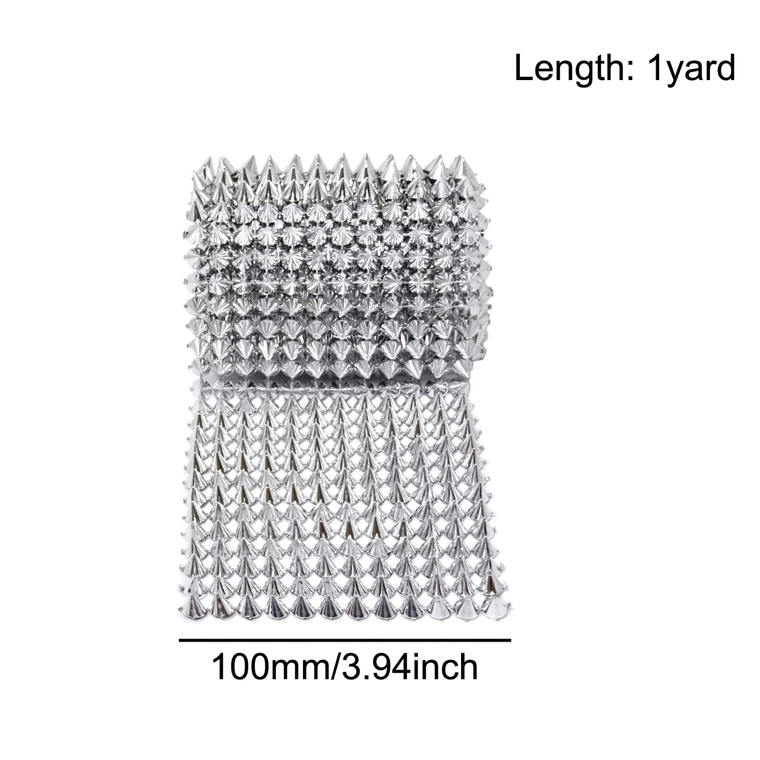 Honbay 1 Yard Sew Stitch on Spikes, Mesh Rivets Studs Beads Cone Spoke Trim Punk Rock with Flat Back for Jacket Clothing Shoes Arts and Crafts Decoration (3.94 Inch)