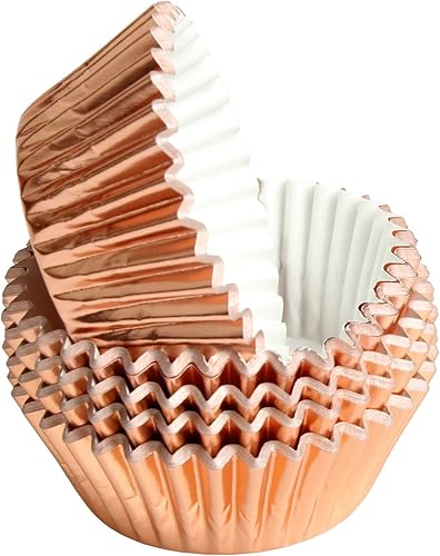 Miniatura 7 de Moldes de papel de aluminio de oro rosa para magdalenas, moldes de aluminio para cupcakes estándar, paquete de 100 unidades